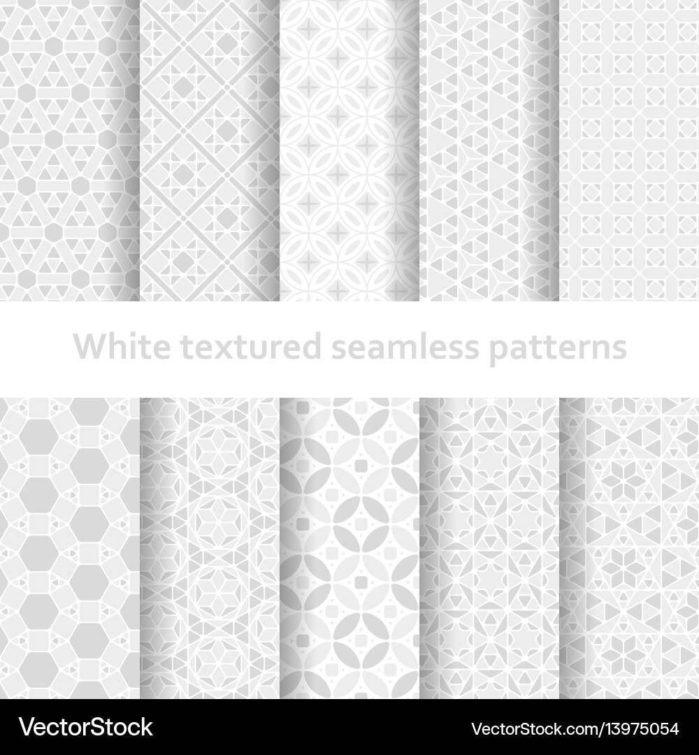 White textured seamless patterns set Royalty Free Vector