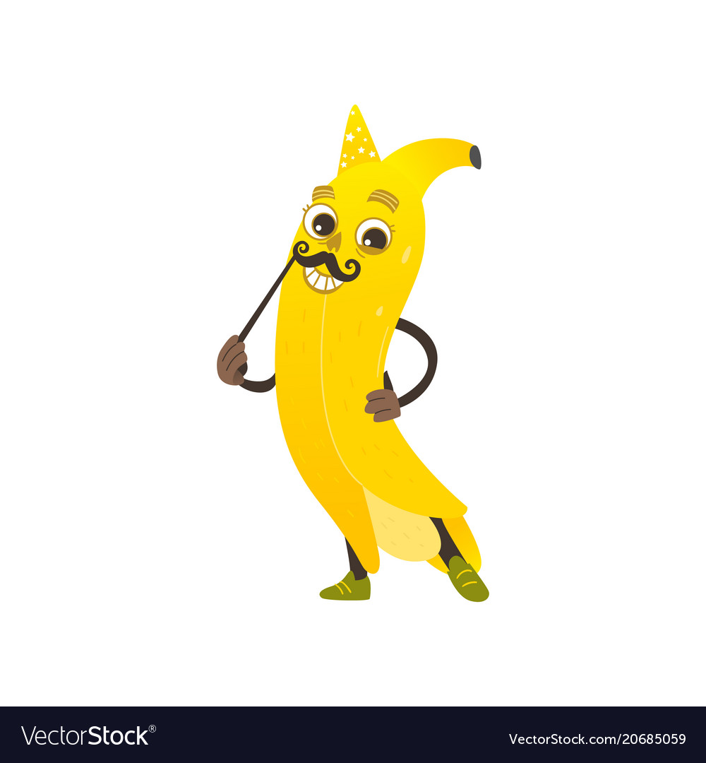 Cartoon banana character with mustache