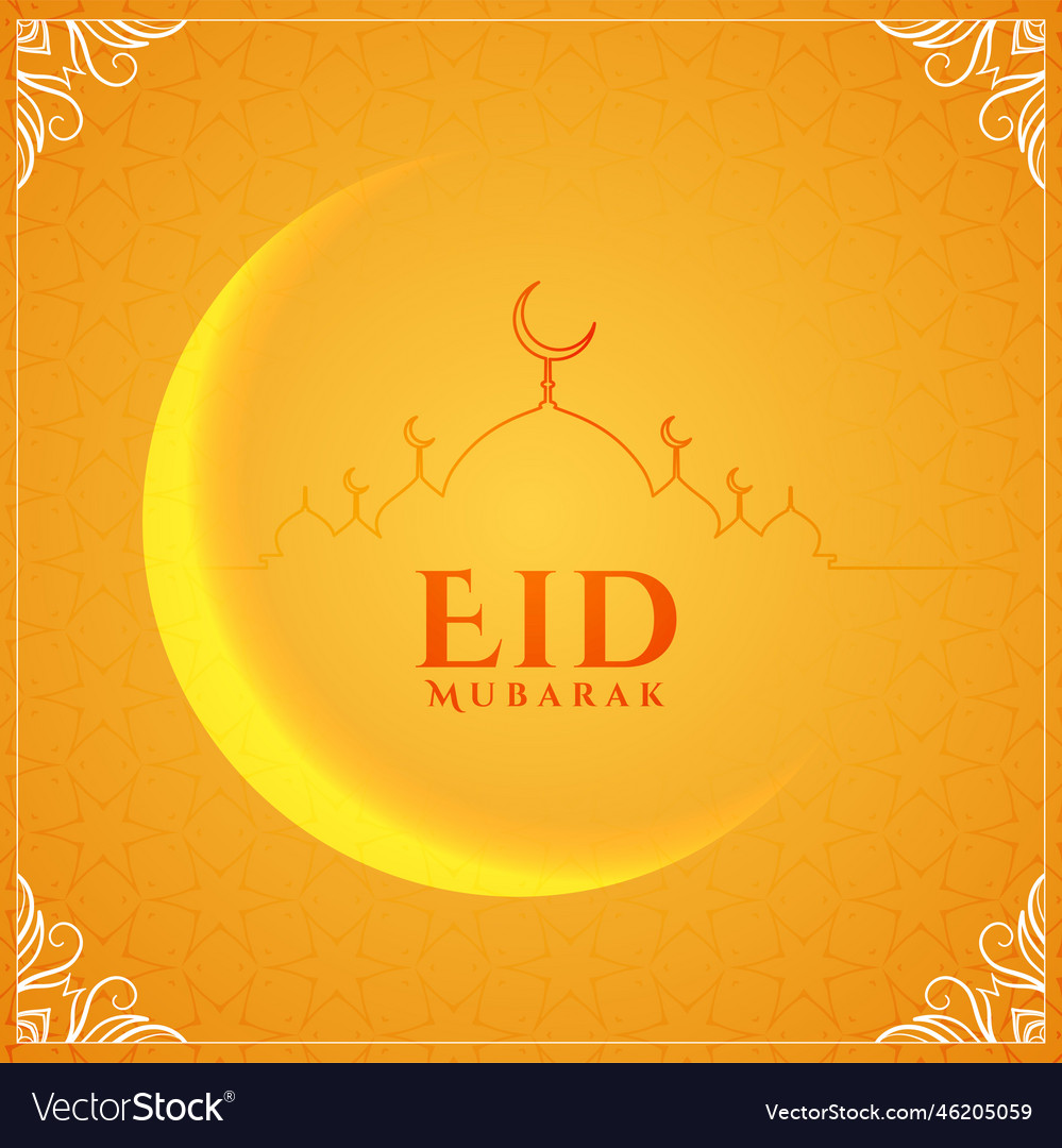 Eid mubarak yellow card design with shiny moon