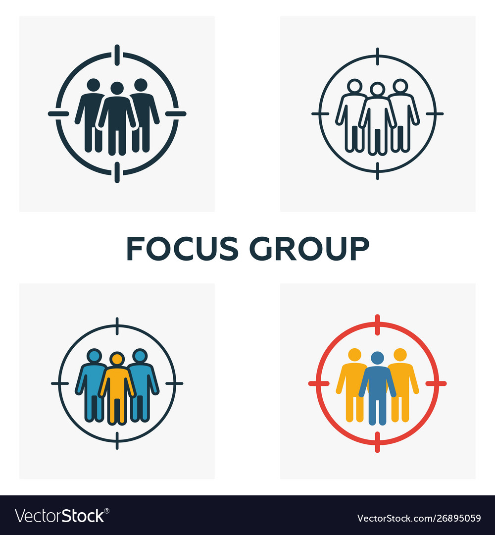 Focus group icon set four elements in different vector image Focus group icon set four elements in different