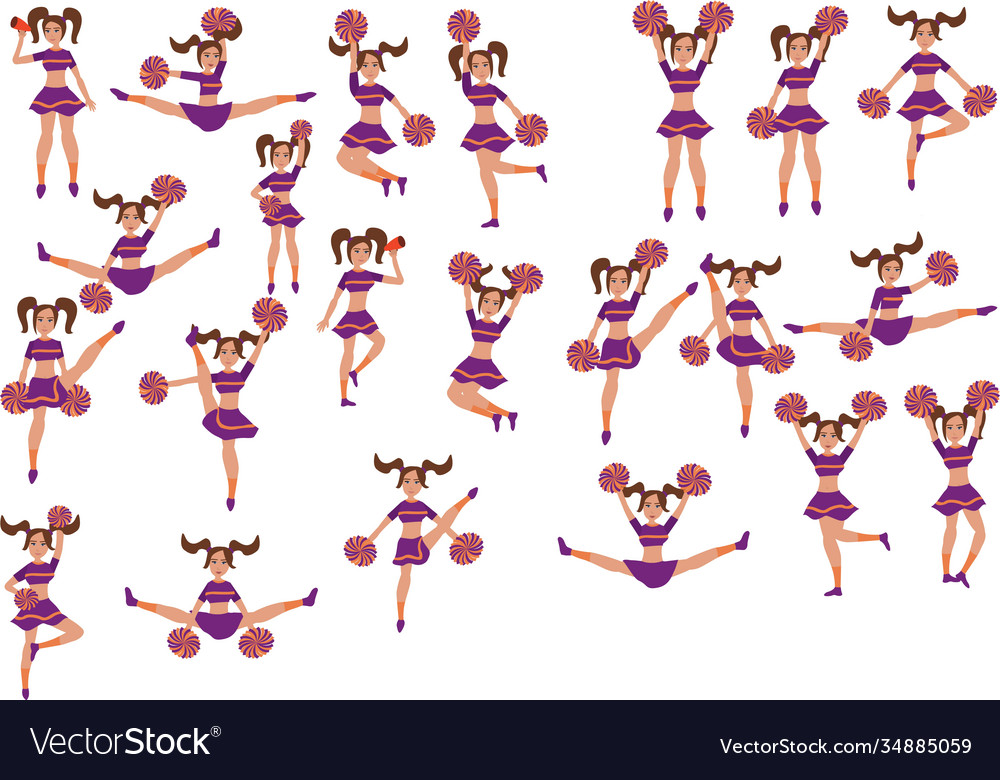 Girl cheerleader pose set cheerleaders Royalty Free Vector