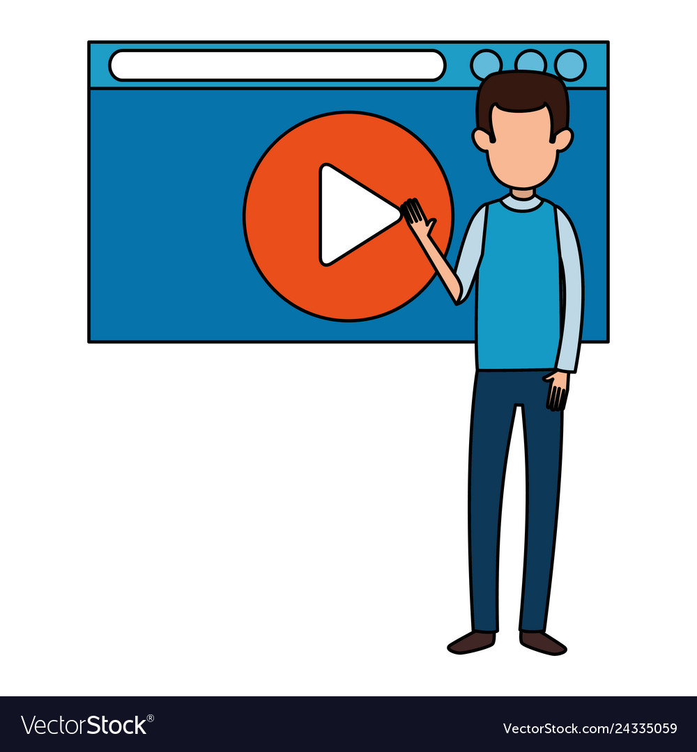 Man teaching with media player display