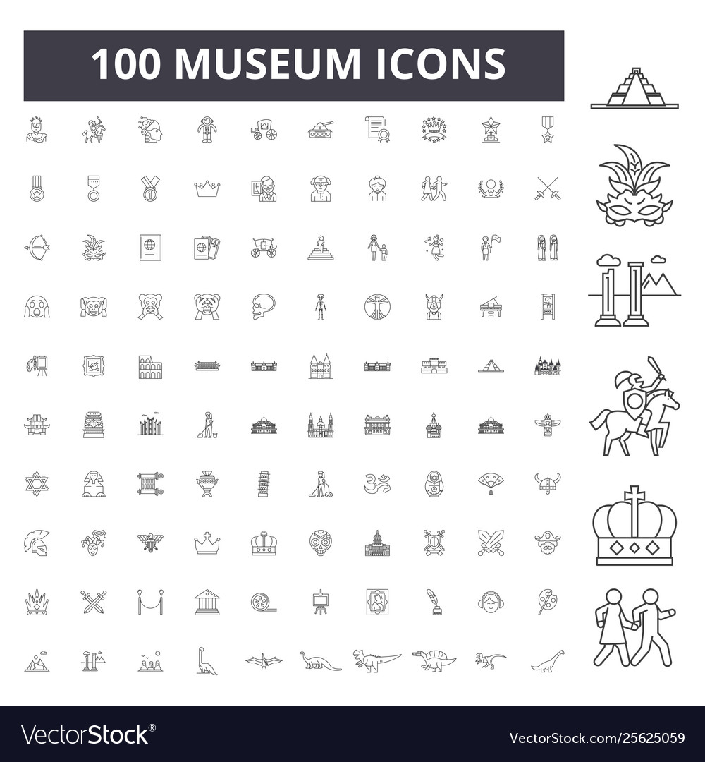 Museum line icons signs set outline