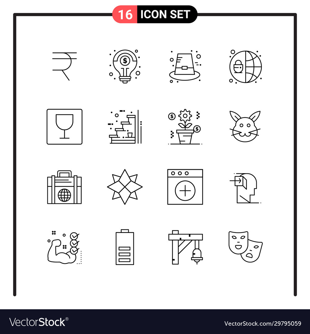 Set 16 line style icons for web and mobile vector image Set 16 line style icons for web and mobile