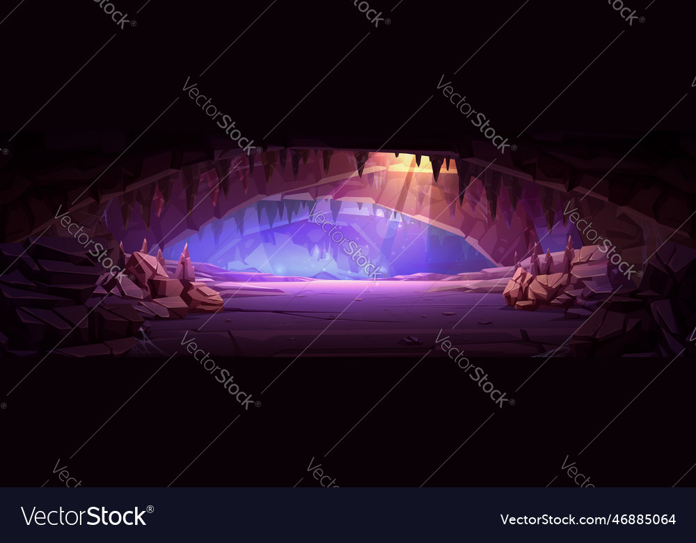 Cartoon cave interior with sunlight from ceiling Vector Image