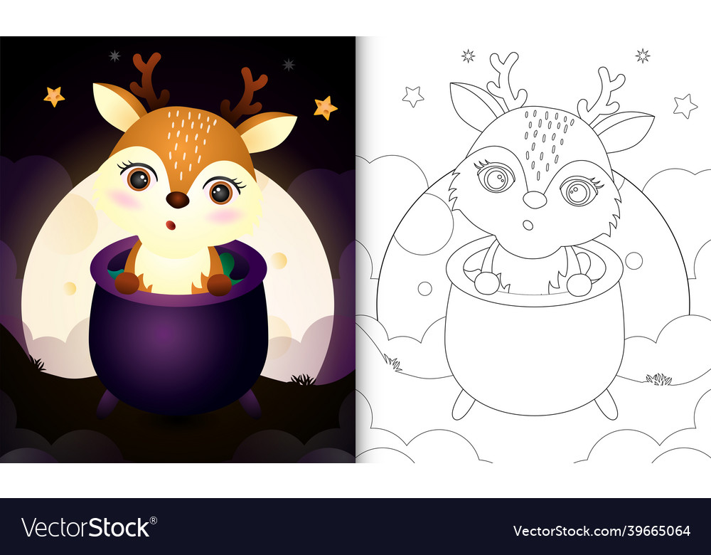 Coloring book with a cute deer in the witch