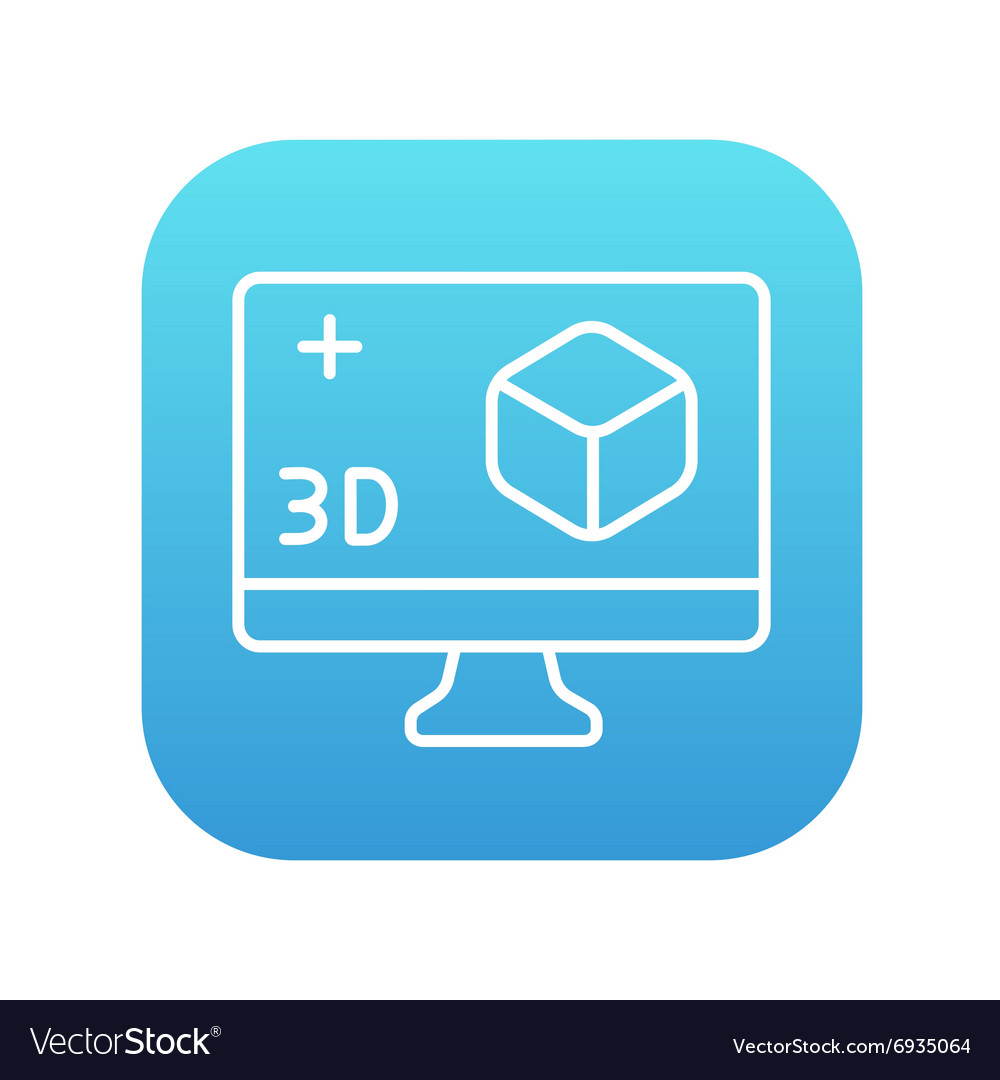 Computer monitor with 3d box line icon