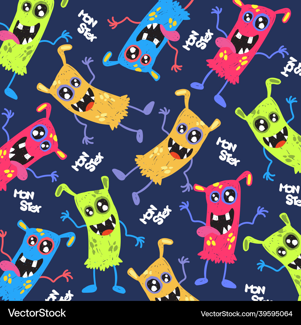 Monster pattern alien cute colorful happy smile Vector Image