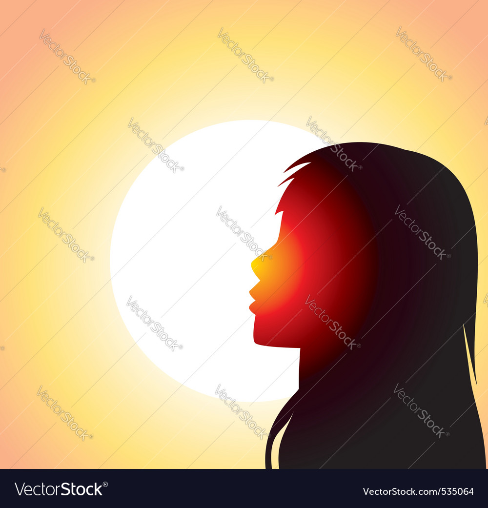 Silhouette of woman in front of sun Royalty Free Vector