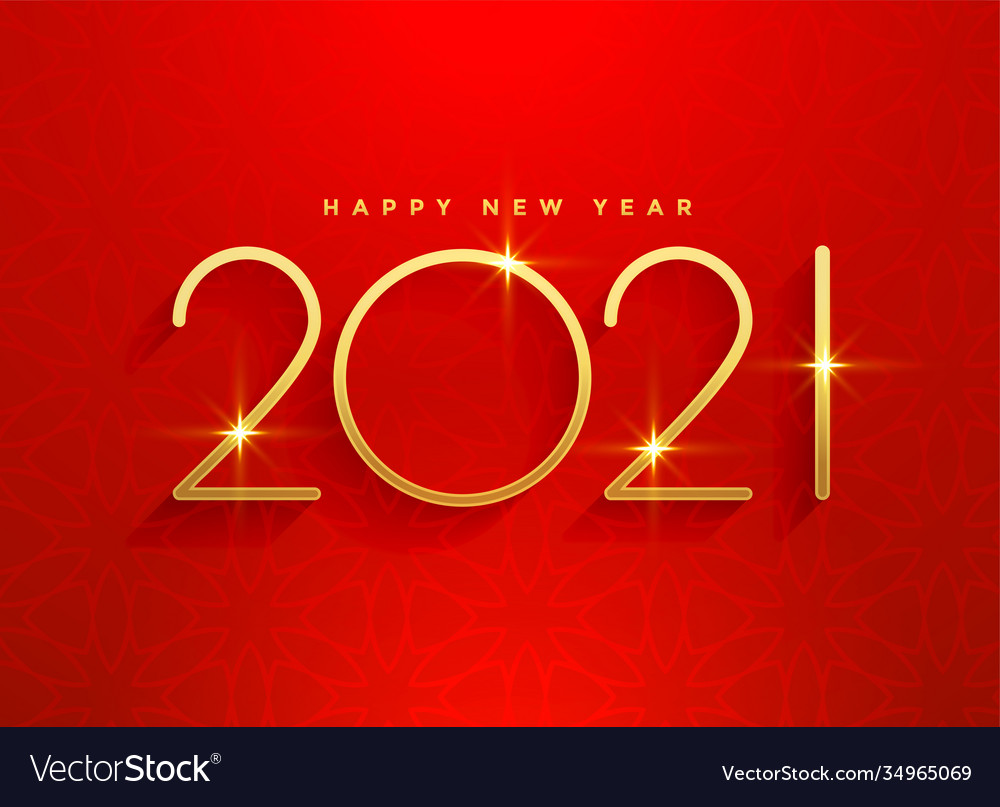 2021 golden happy new year red background design Vector Image