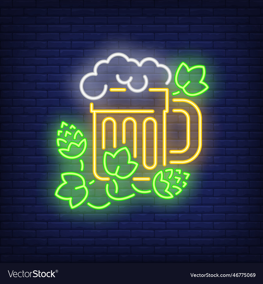 Beer mug with hop plant neon sign