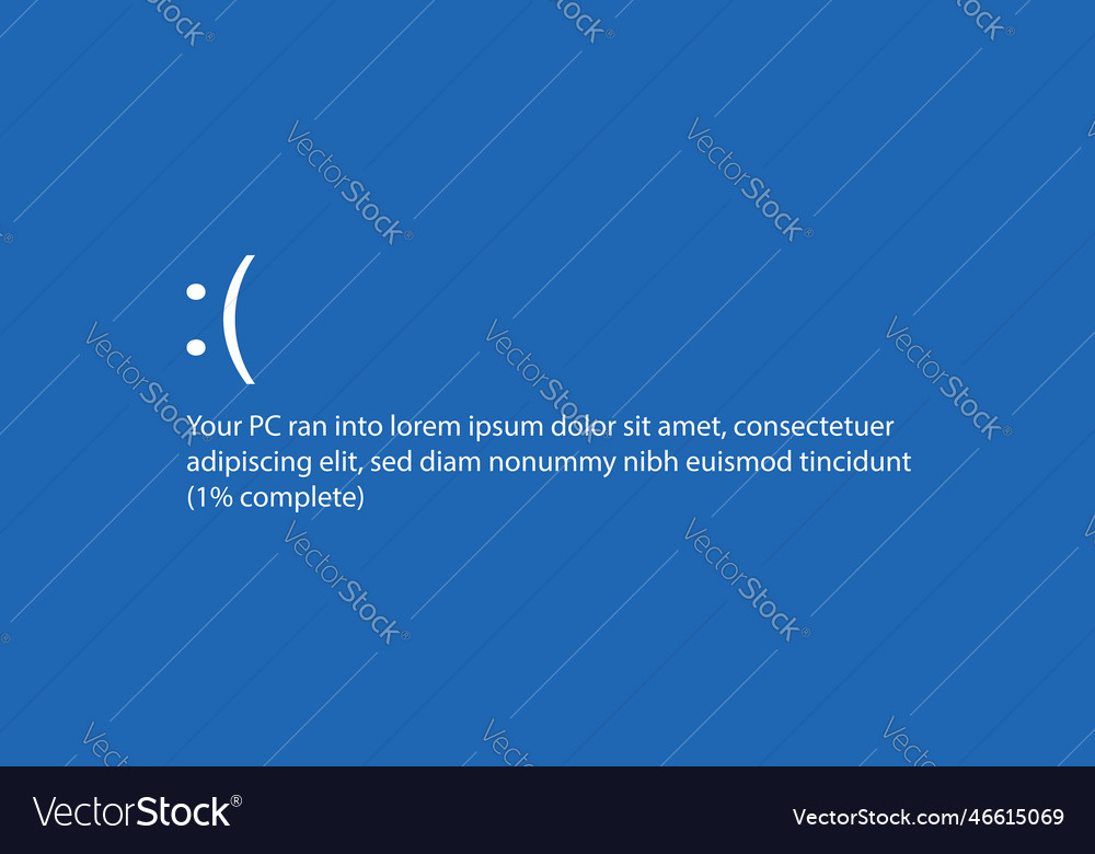 Blue screen with operating system error message vector image Blue screen with operating system error message