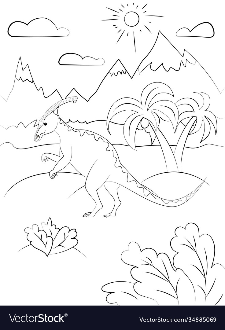 Coloring page outline dinosaur on the Royalty Free Vector