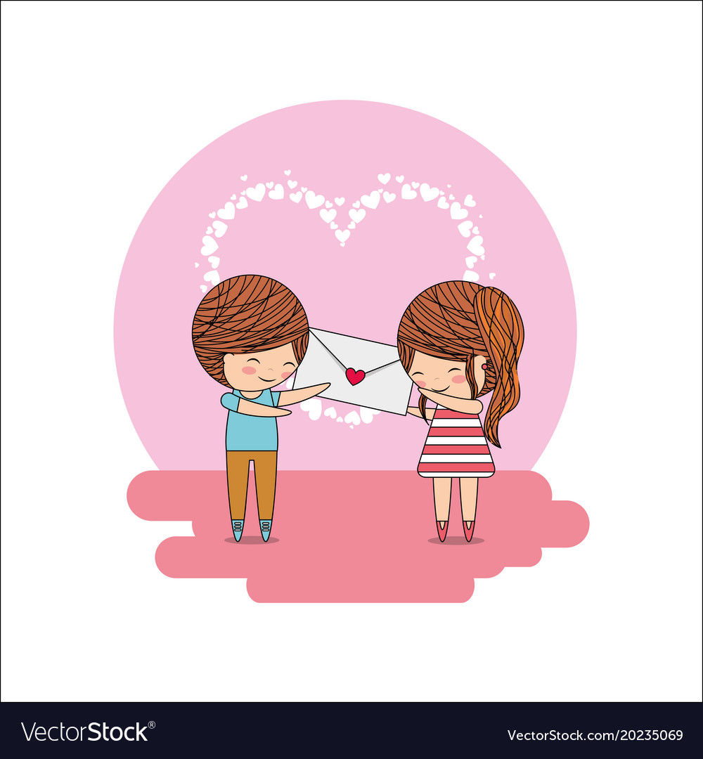 Cute little couple with envelope message in hands