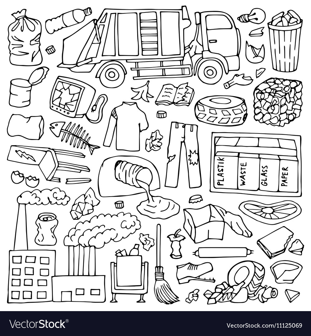 Garbage doodle set Royalty Free Vector Image - VectorStock