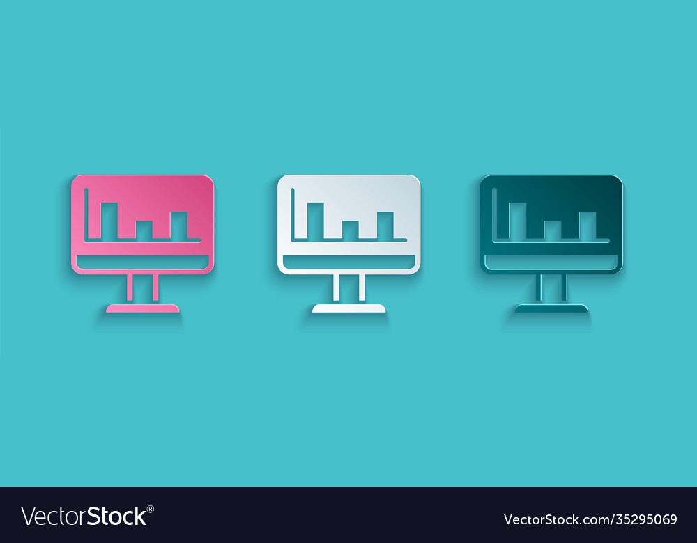 Paper cut computer monitor with graph chart icon