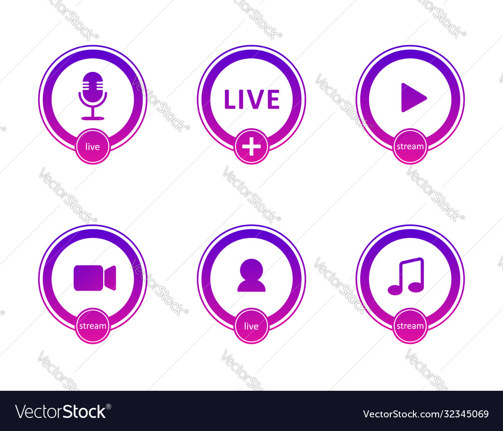 Set live streaming icons gradient symbols vector image Set live streaming icons gradient symbols