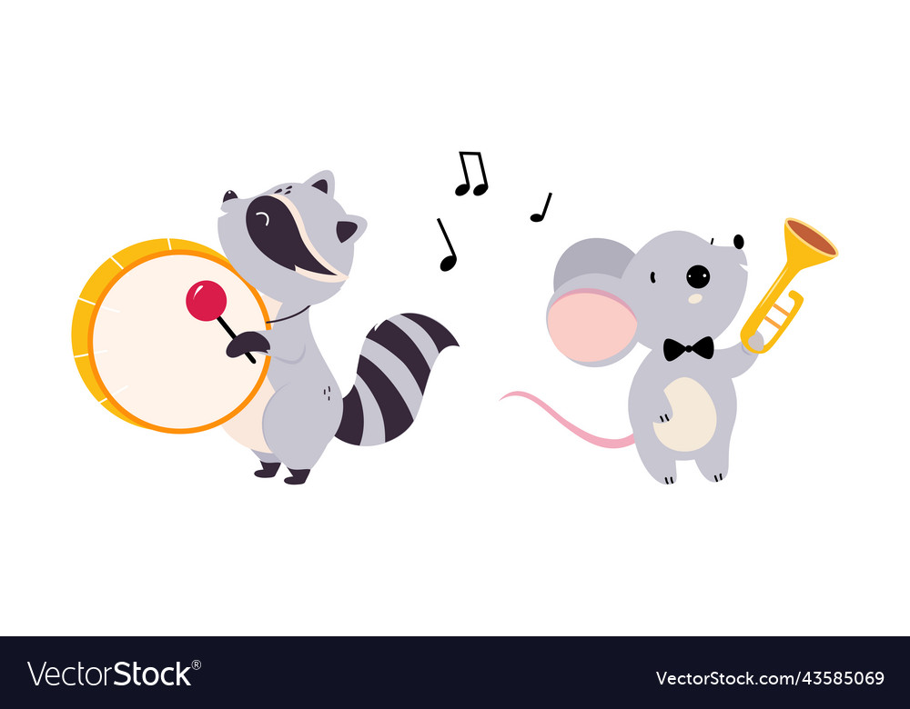 Set of cute animals playing musical instruments Vector Image