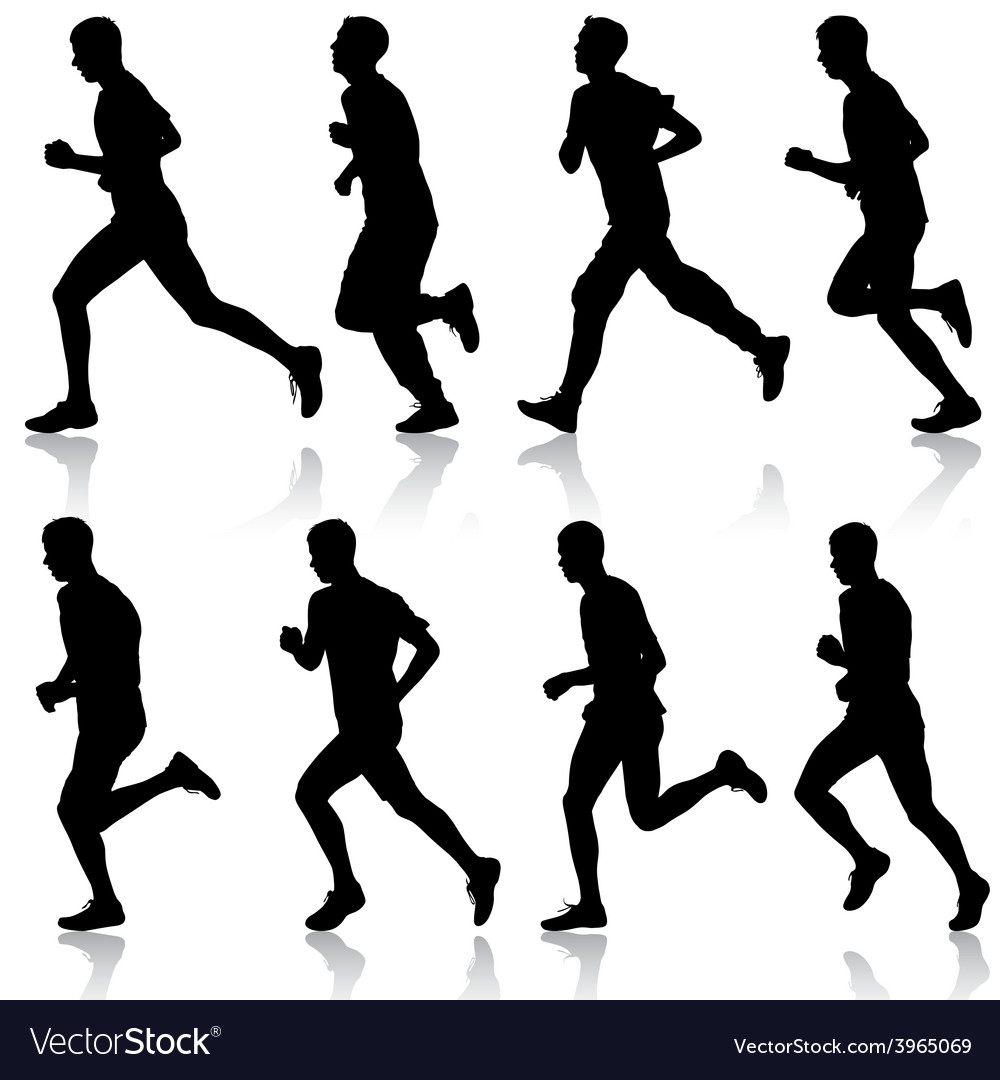 Set of silhouettes runners on sprint men