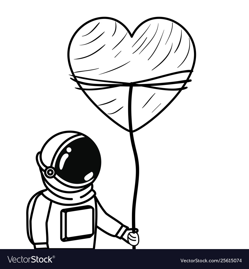 Astronaut with spacesuit and heart in white
