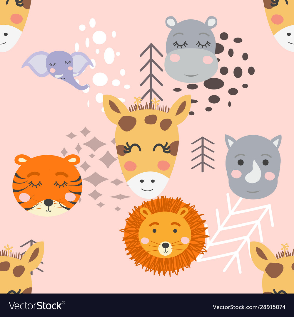 Cartoon cute animal tribal faces boho