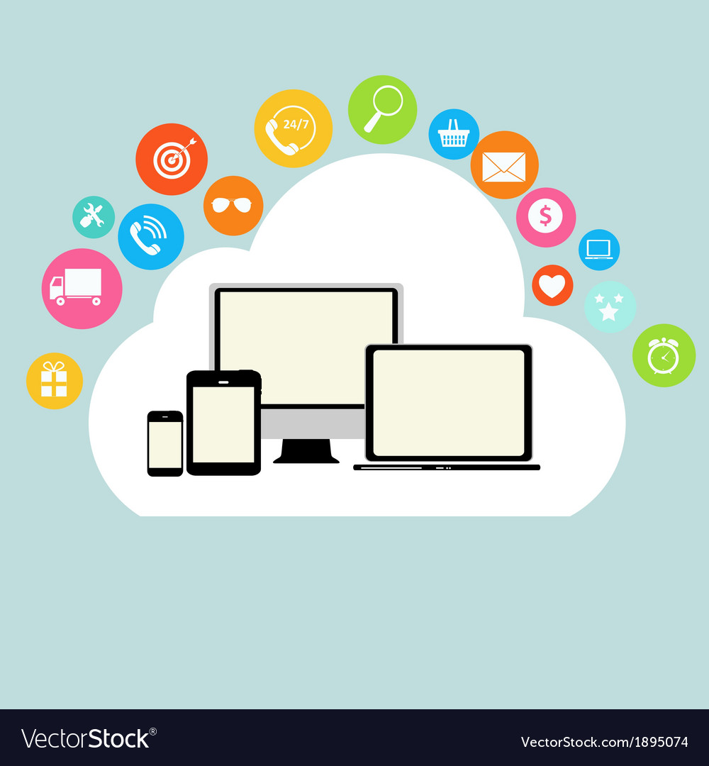 Cloud computing concept on different electronic