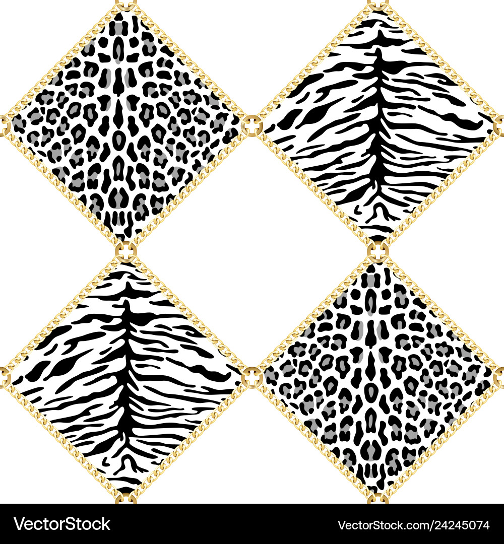 Golden chains seamless pattern with leopard Vector Image