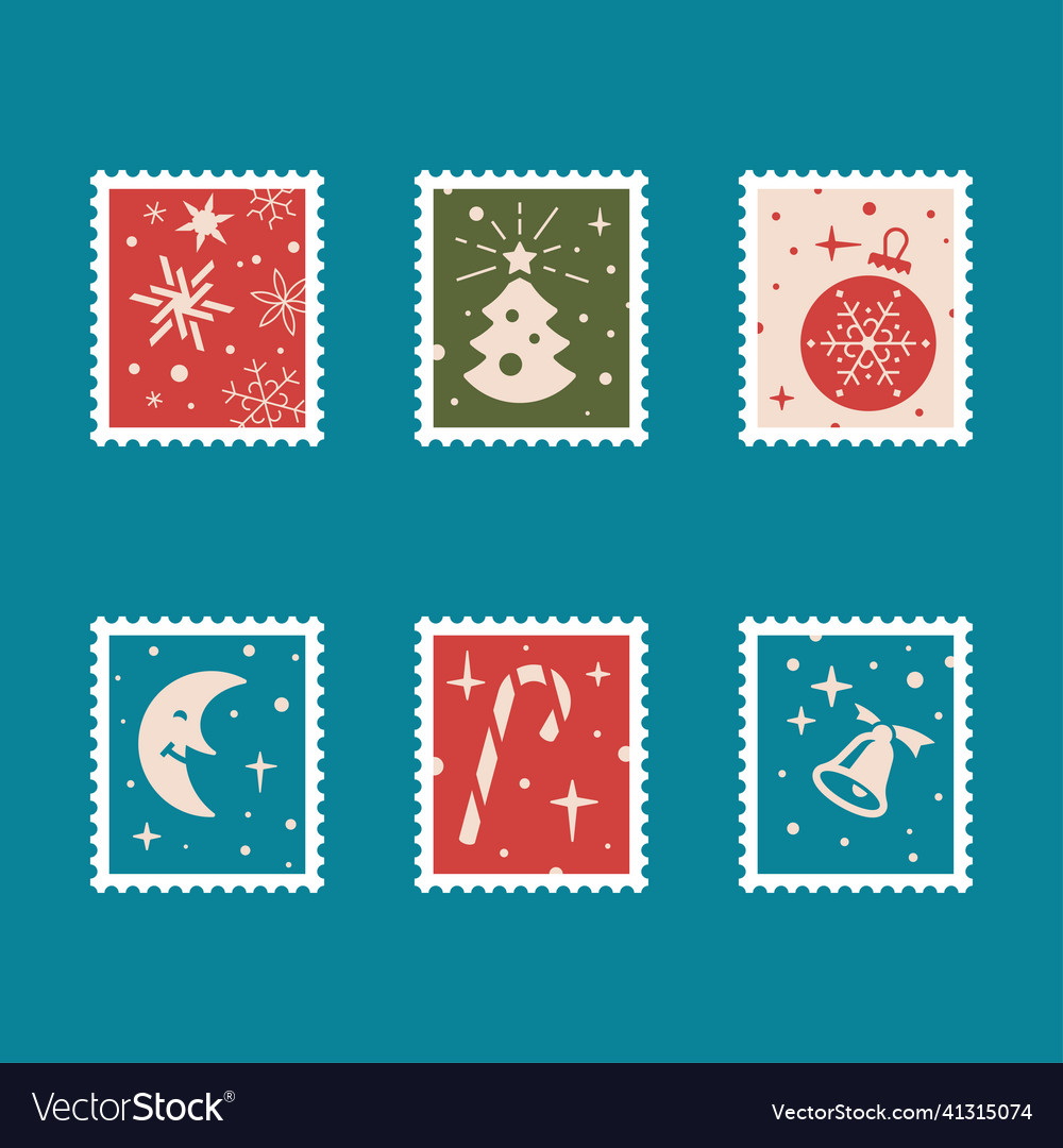 Set Of Christmas Postage Stamps Royalty Free Vector Image