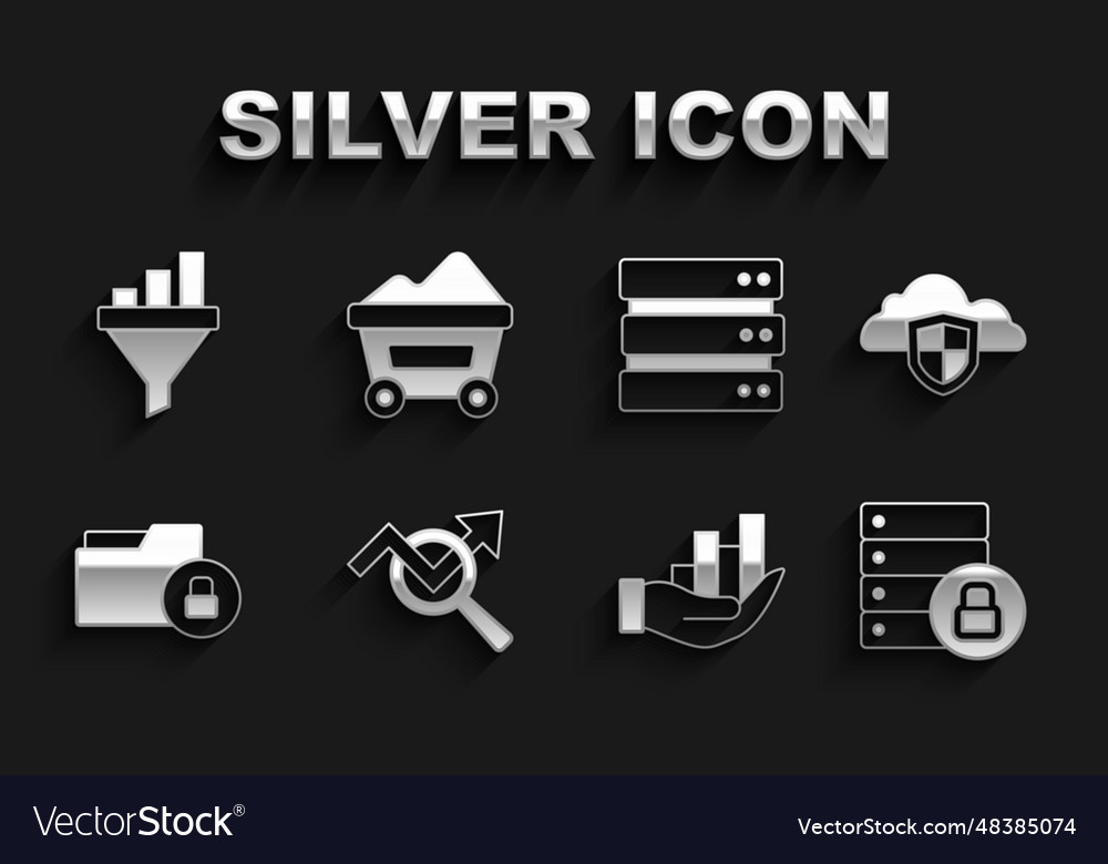 Set search data analysis cloud and shield server vector image Set search data analysis cloud and shield server