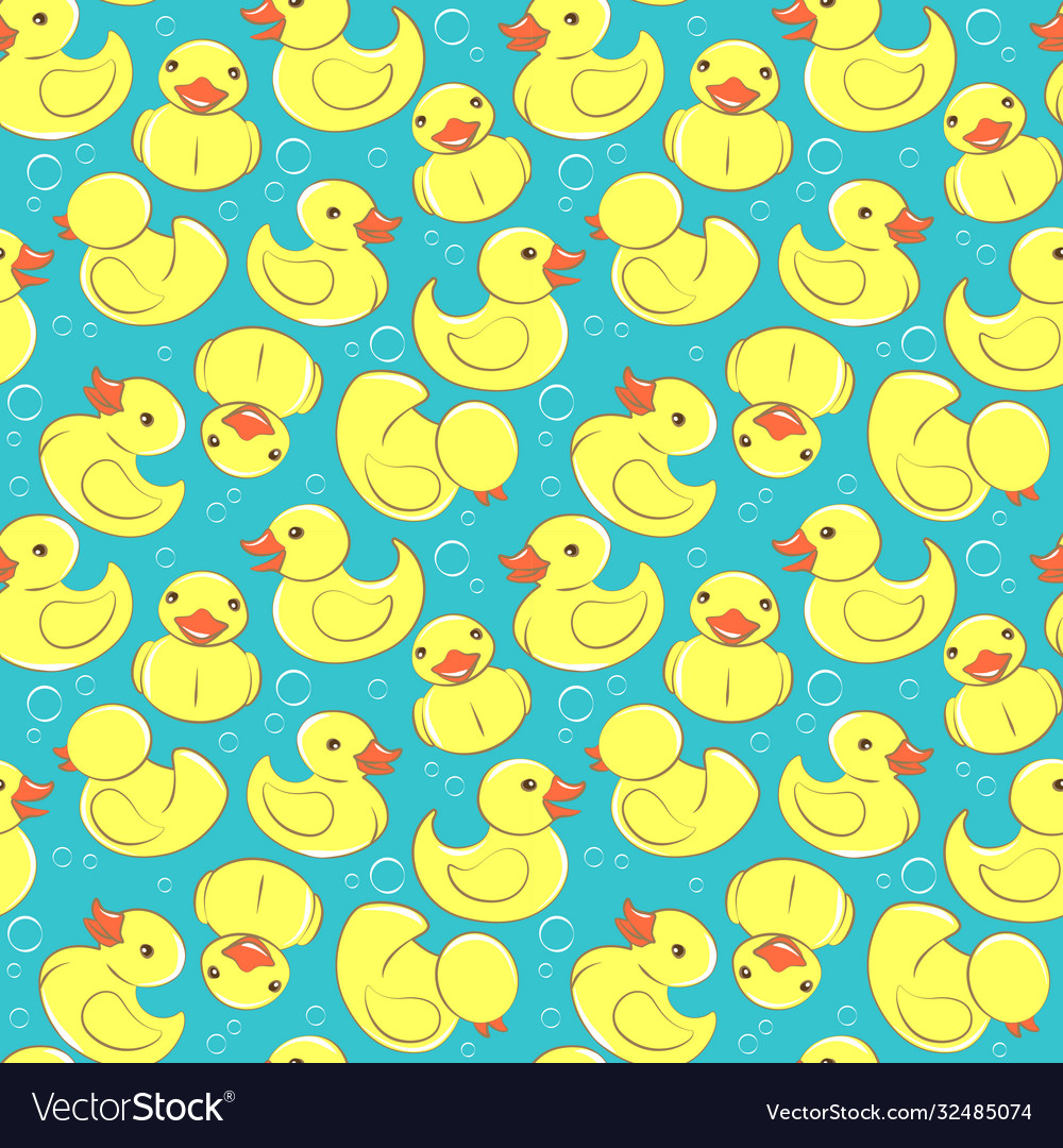Yellow rubber duck and bubbles seamless kids vector image Yellow rubber duck and bubbles seamless kids