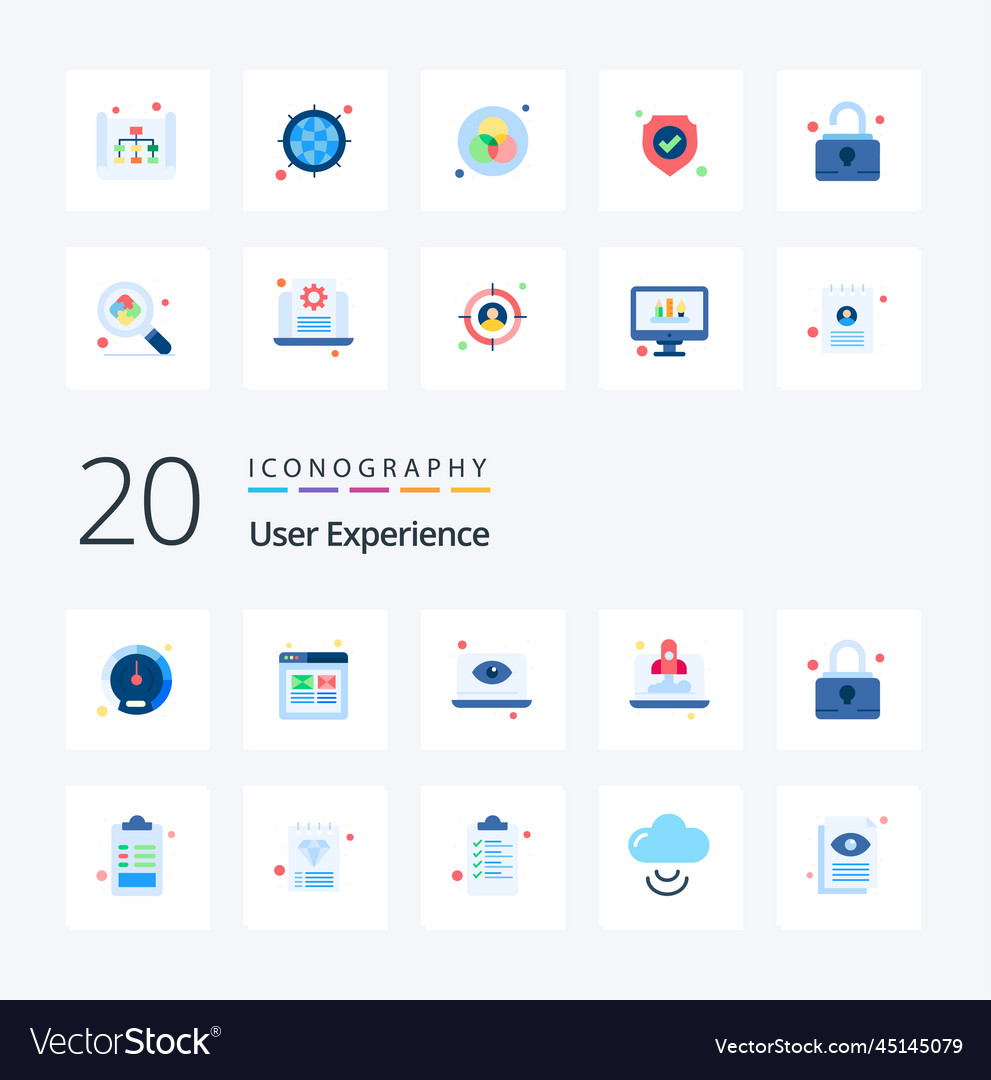 20 user experience flat color icon pack like pad Vector Image