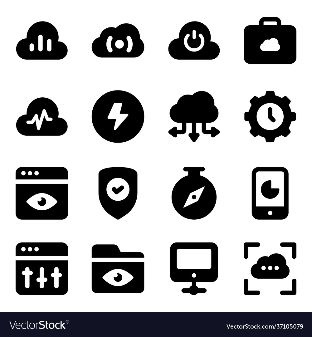Cloud and monitoring icons pack in solid style