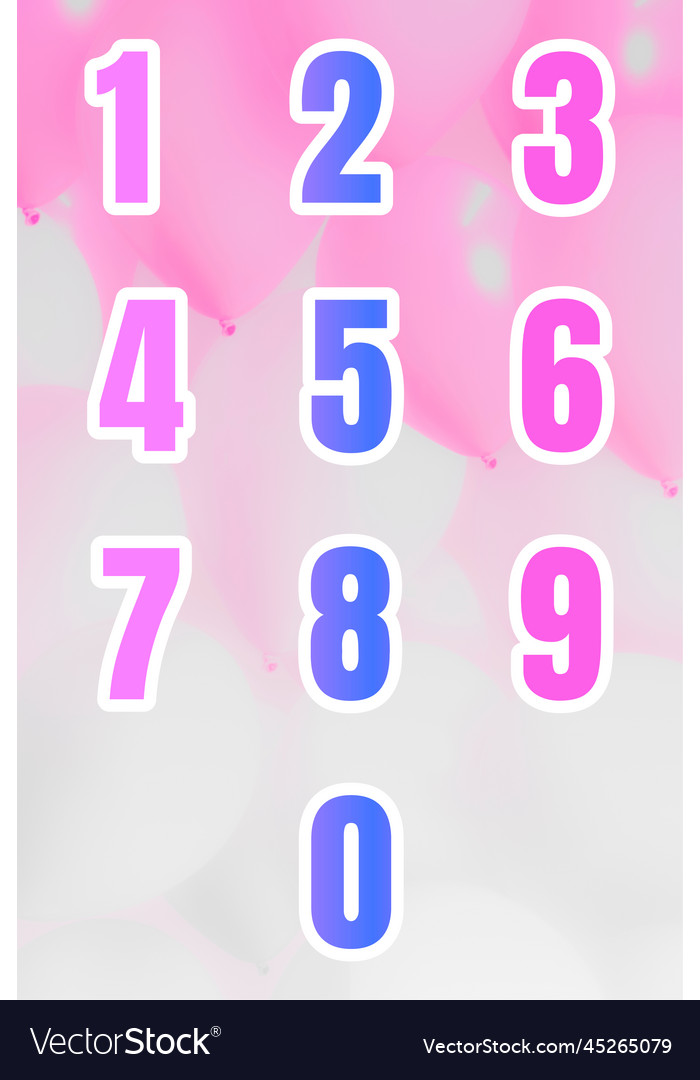 Gradient 0 to 9 number set