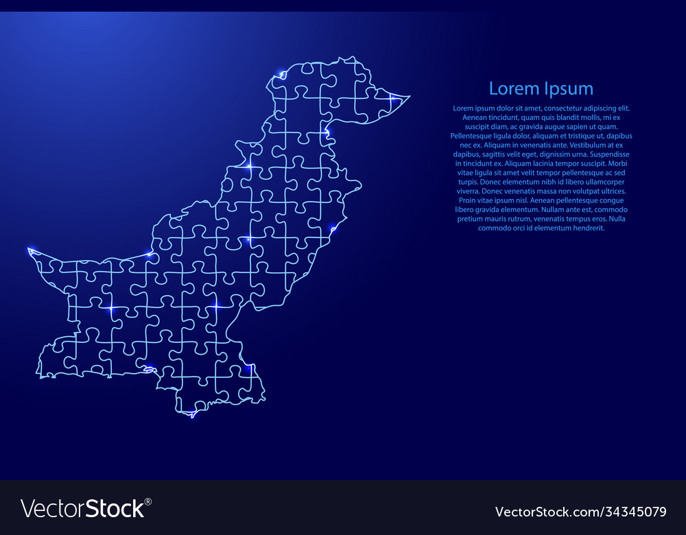 Pakistan Karte von Puzzles blau Linie und Glühen