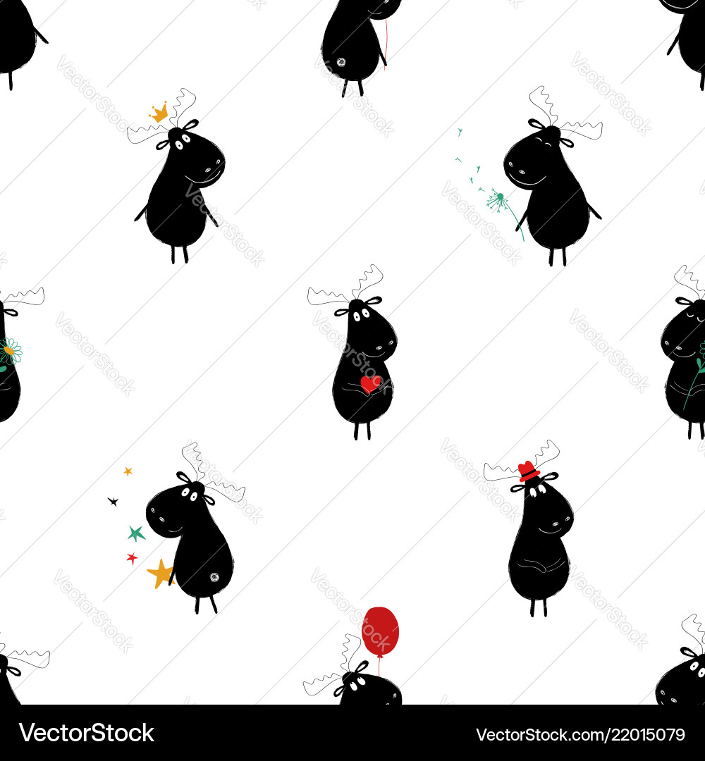 Seamless pattern with cute moose Royalty Free Vector Image