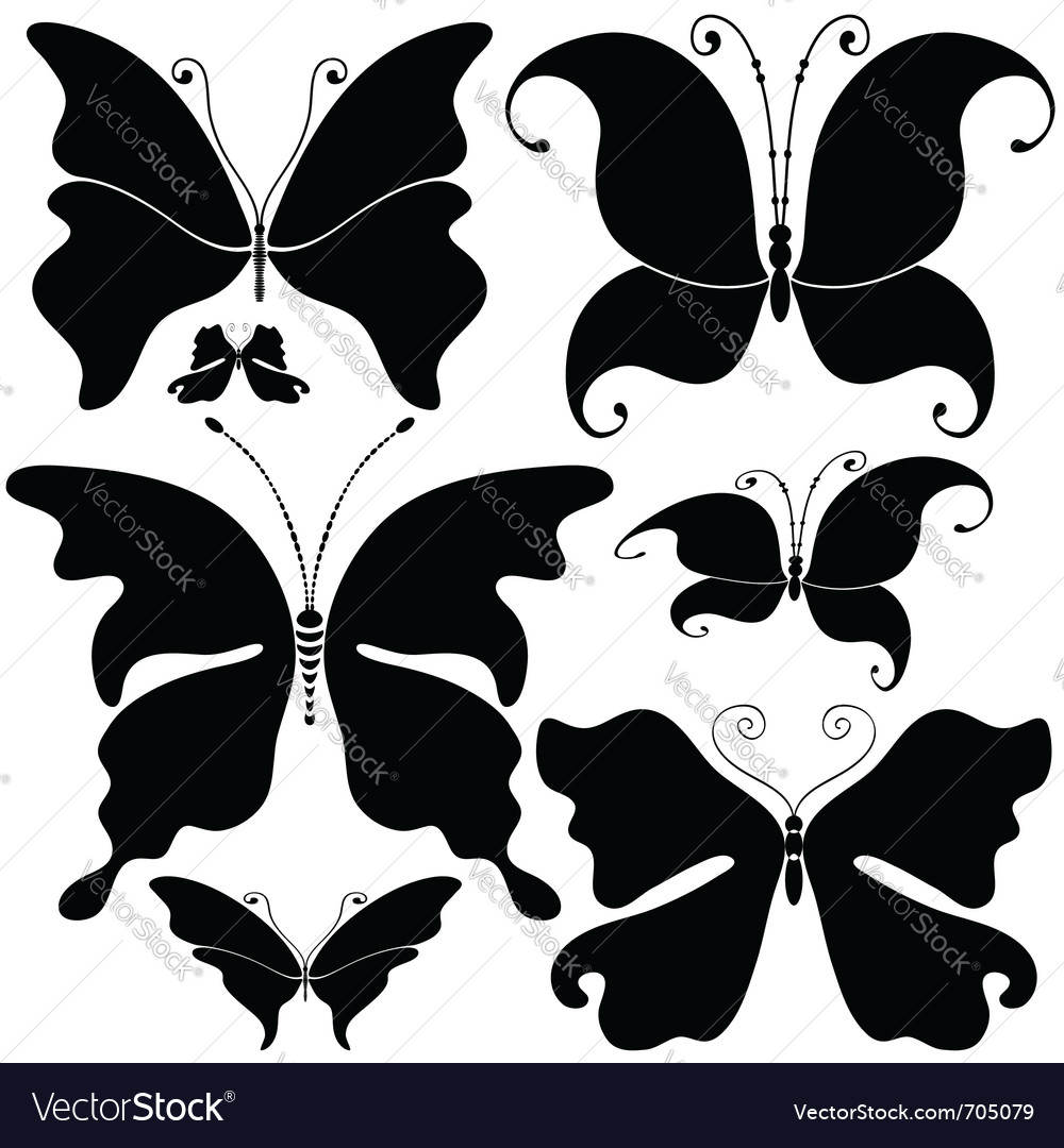 Set with white butterflies Royalty Free Vector Image