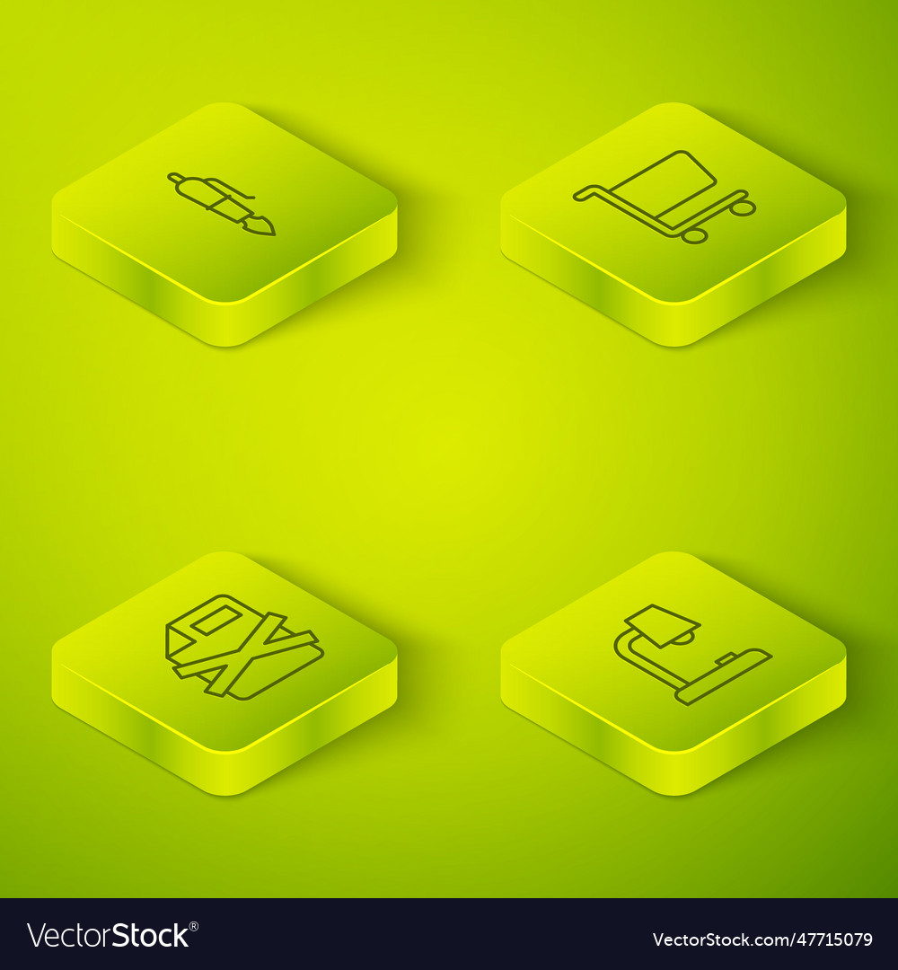 Set isometric line shopping cart delete file vector image Set isometric line shopping cart delete file