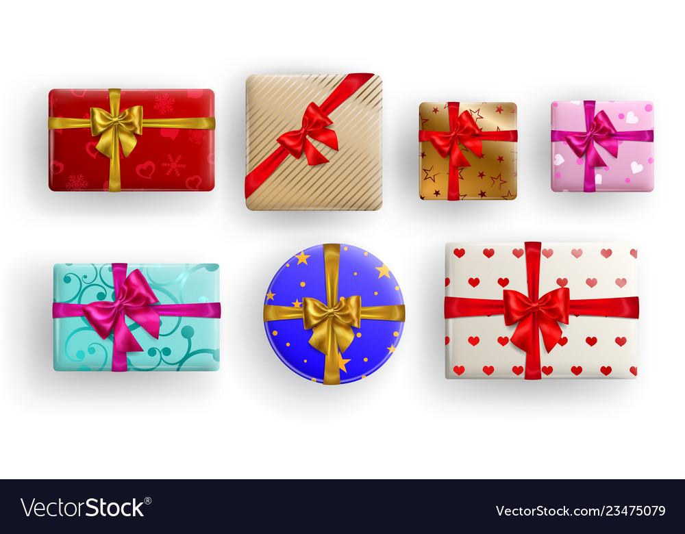 Set of gift boxes with bows Royalty Free Vector Image