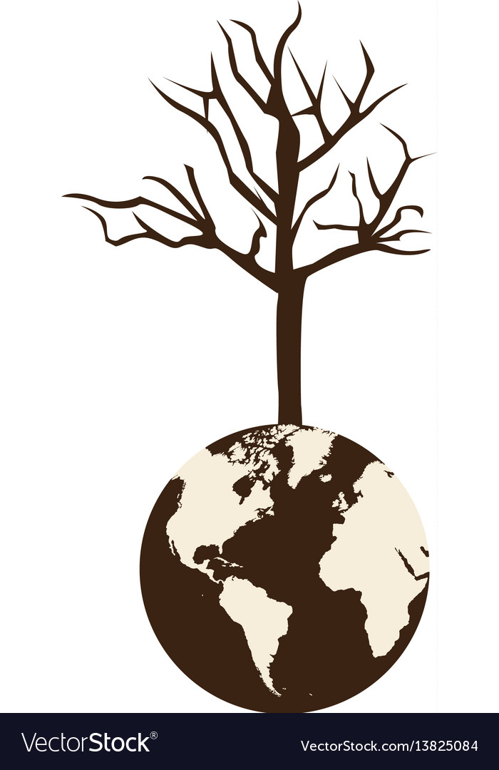 Brown Color World Earth With Branch Three Without Vector Image