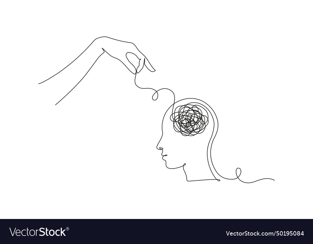 Continuous one line drawing of mental health Vector Image