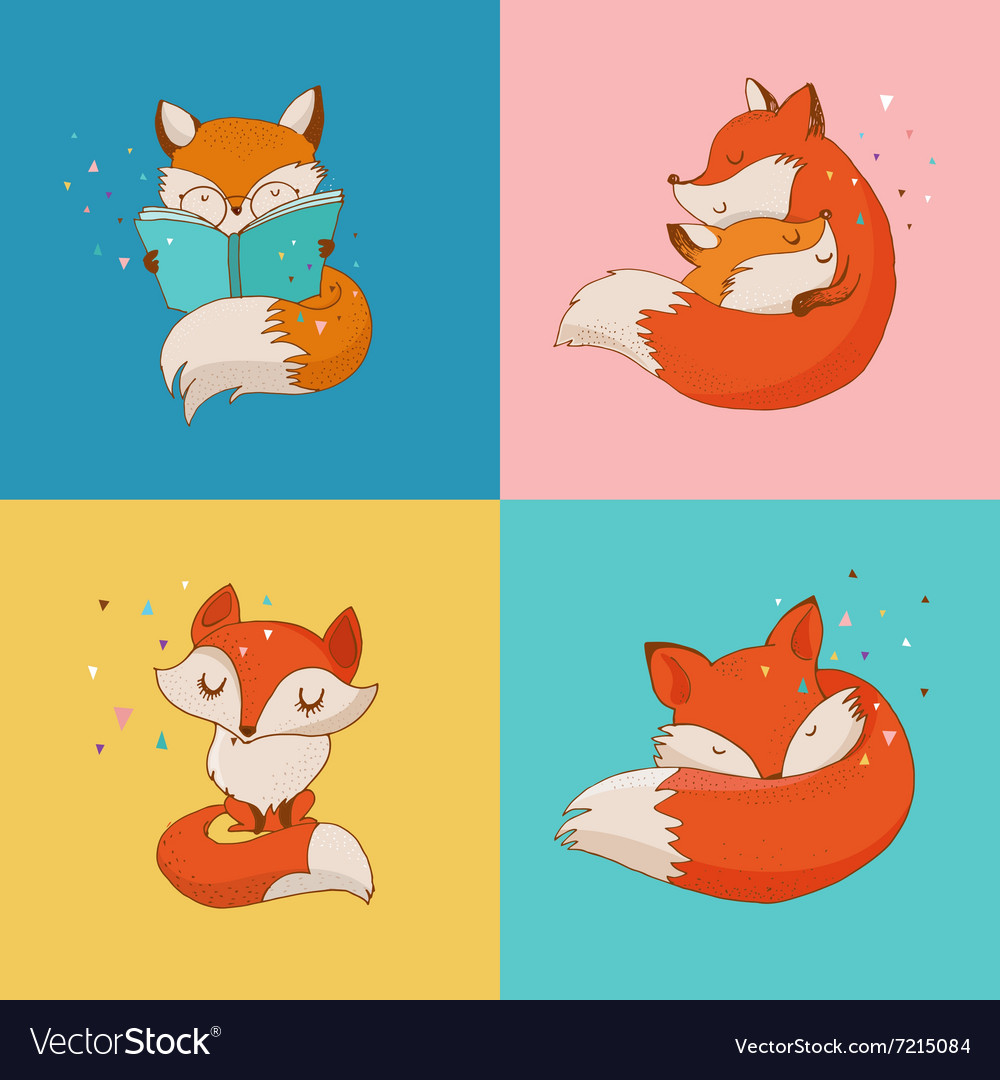 Fox Characters Cute And Cards Royalty Free Vector Image 8434