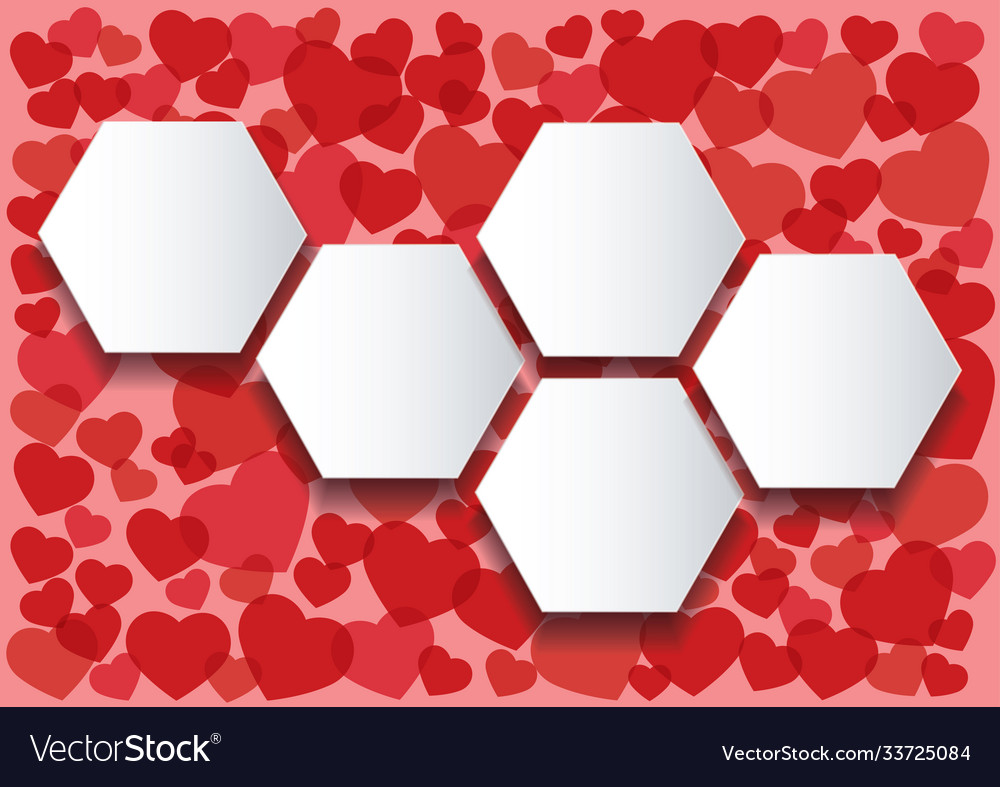 Many red hearts infographics hexagon template