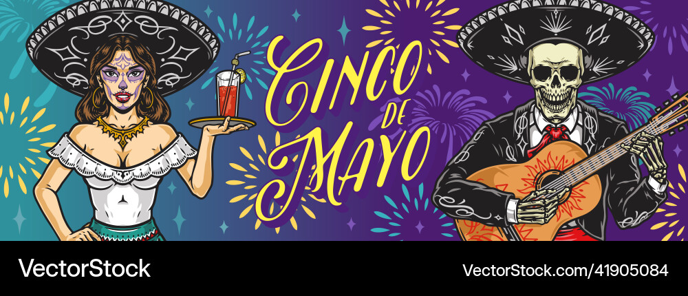 Mexican characters on cinco de mayo banner Vector Image
