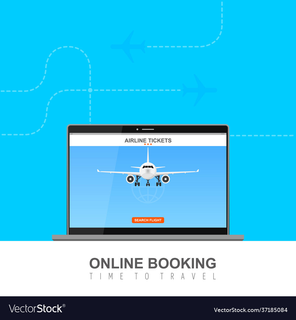 Online flight booking on screen Royalty Free Vector Image