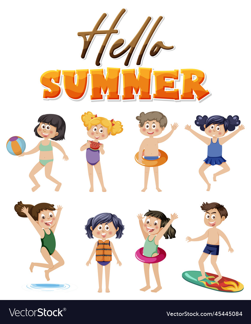 Summer kids characters set Royalty Free Vector Image