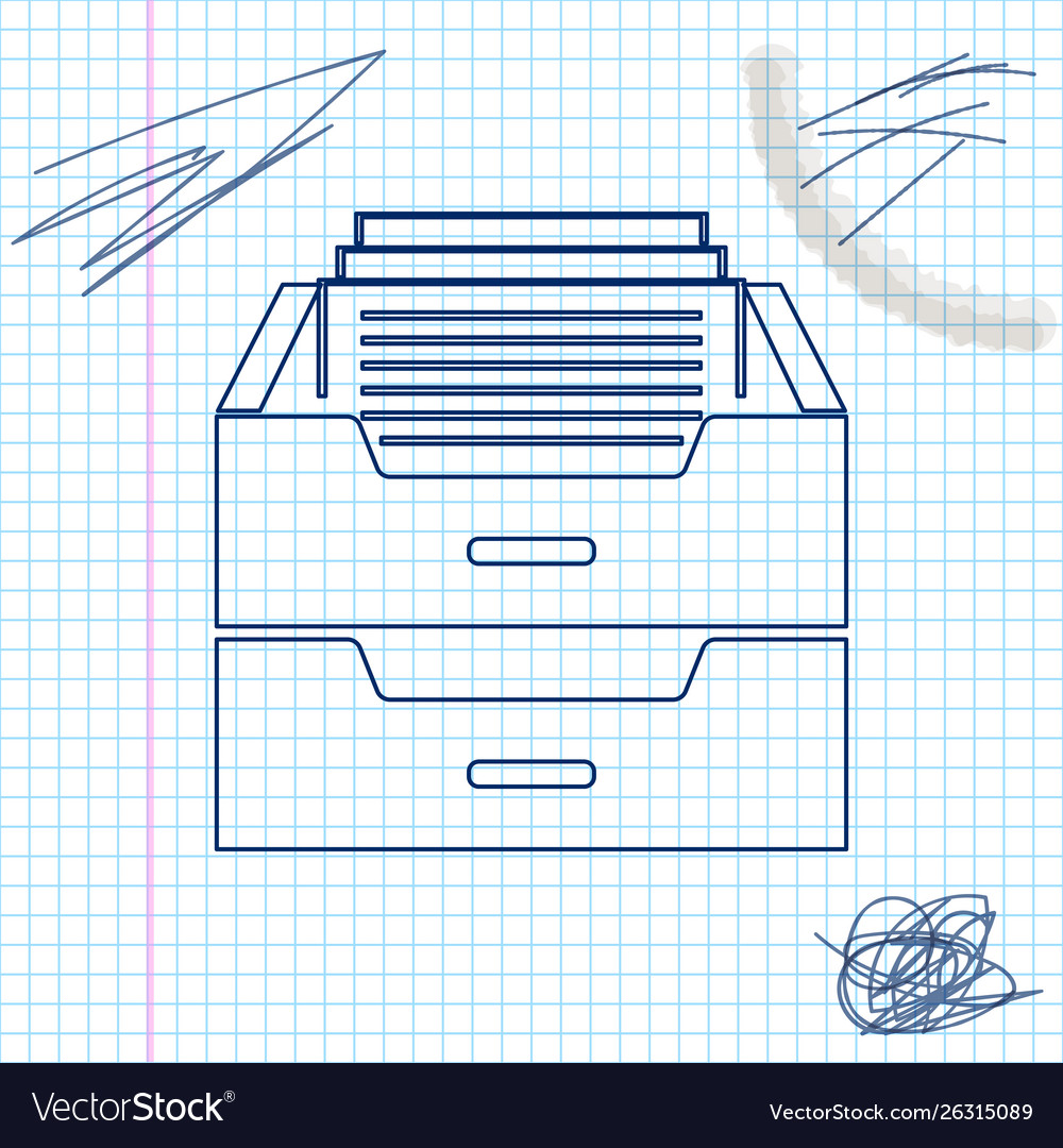 Drawer with documents line sketch icon isolated vector image Drawer with documents line sketch icon isolated