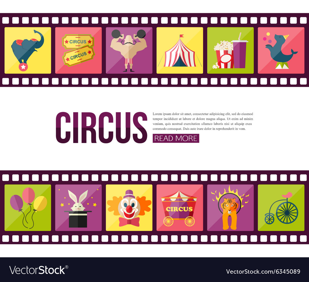 Film strips and circus entertainment icons set