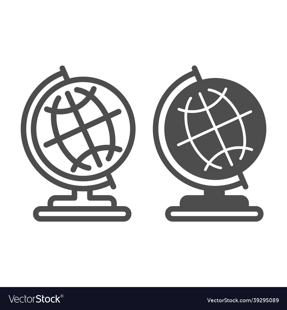 Globe with meridians on stand line and solid icon