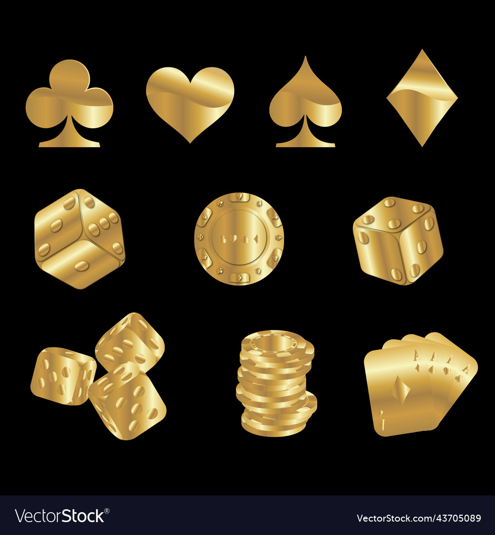 Golden gambling icons isolated on black background