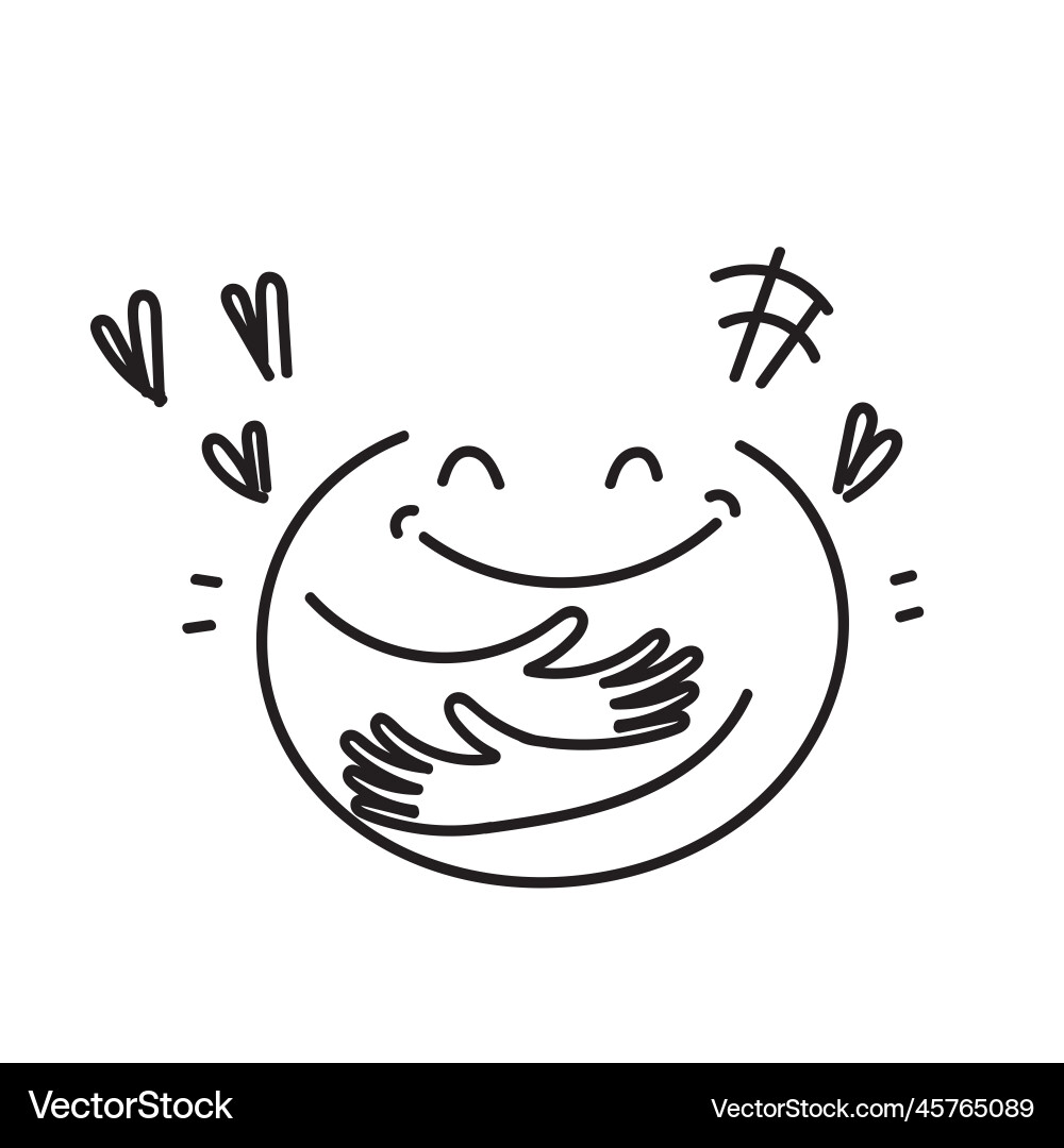 Hand drawn doodle smile and hug character Vector Image